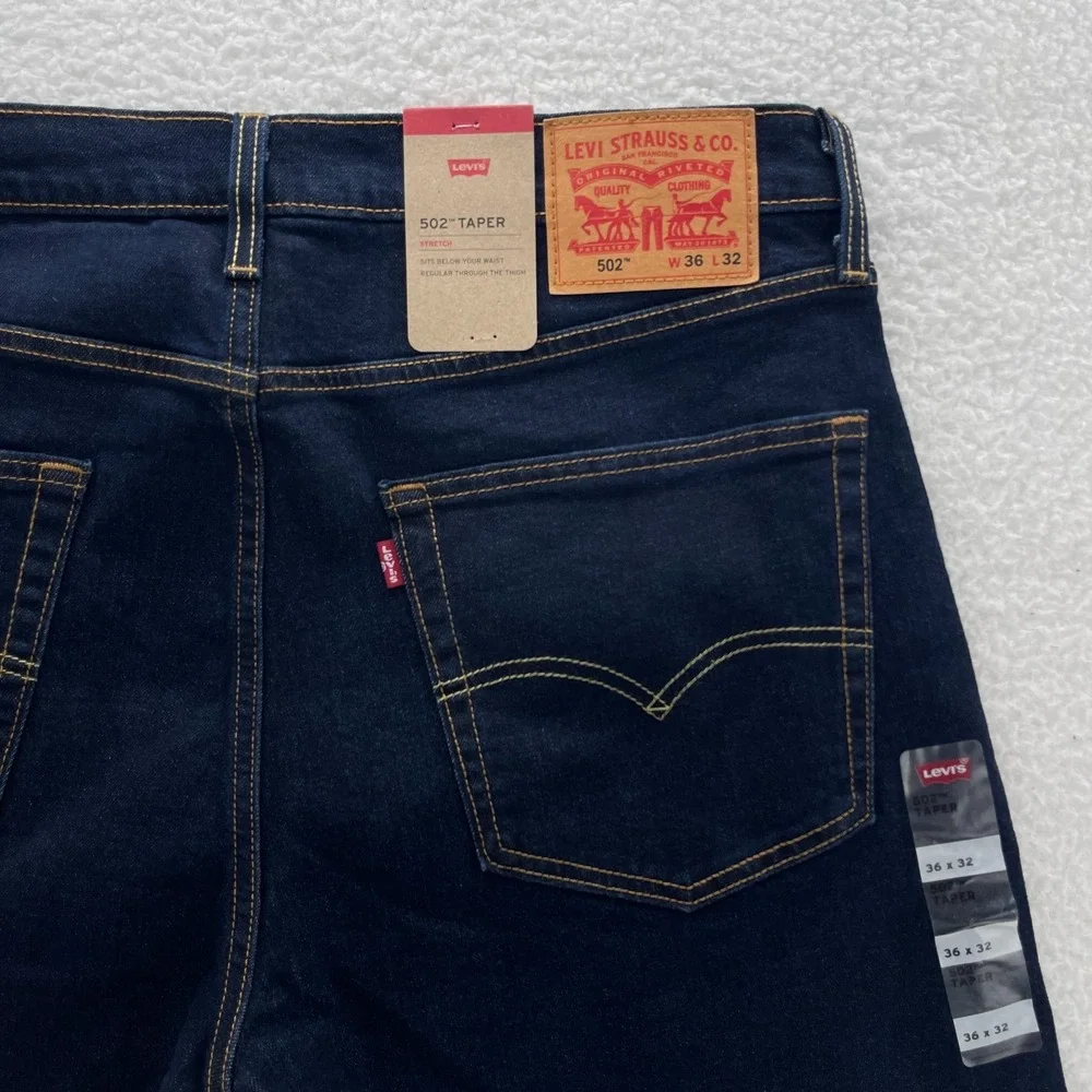 Levis 502 Jeans Mens 36x32 Blue Taper Dark Wash Stretch Denim Preppy Minimalist